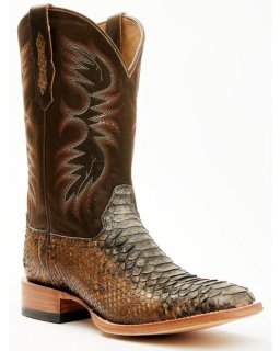 New Arrivals Cody James Men's Python Exotic Western Boots - Broad Square Toe | Brown