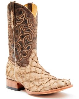 New Arrivals Cody James Men's Exotic Pirarucu Western Boots - Broad Square Toe | Tan