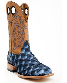 New Arrivals Cody James Men's Exotic Pirarucu Western Boots - Broad Square Toe | Blue