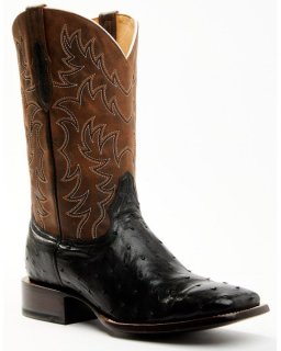 New Arrivals Cody James Men's Saddle Black Full-Quill Ostrich Exotic Western Boots - Broad Square Toe | Black