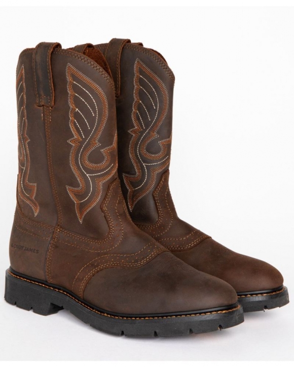 New Arrivals Cody James Men's Mustang Western Pull-On Work Boots - Soft Toe | Brown