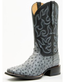 New Arrivals Cody James Men's Exotic Full Quill Ostrich Western Boots - Broad Square Toe | Grey