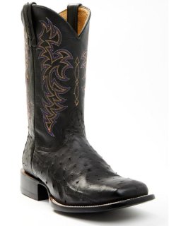 New Arrivals Cody James Men's Exotic Full-Quill Ostrich Western Boots - Broad Square Toe | Black