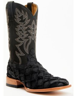 New Arrivals Cody James Men's Exotic Pirarucu Western Boots - Broad Square Toe | Black
