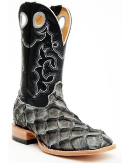 New Arrivals Cody James Men's Exotic Pirarucu Western Boots - Broad Square Toe | Black