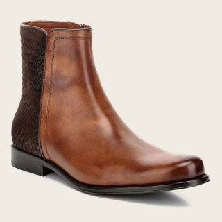 Cuadra Men's Hand-Painted Honey Leather Boot With Handwoven Application