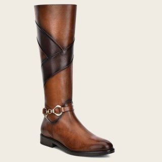 Cuadra Women's Hand-Painted Honey Leather Riding Boot With Contrasting Colors