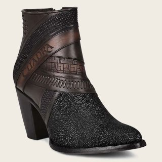 Cuadra Women's Hand-Painted Exotic Black Stingray Leather Bootie