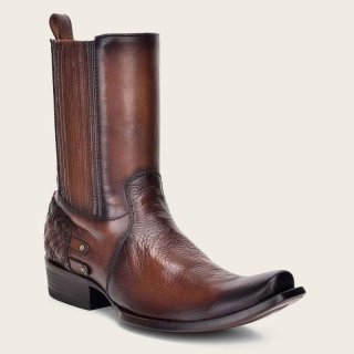 Cuadra Men's Hand-Painted Brown Leather Laser Cut Detail Boot