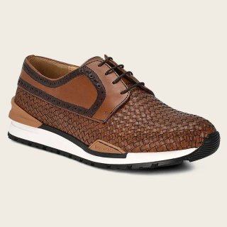 Cuadra Men's Honey Leather Sneaker With Interwoven Section