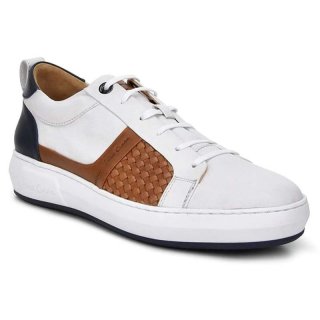 Cuadra Men's Hand-Painted Casual White Leather Sneakers