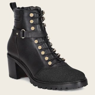 Cuadra Women's High Heel Urban Black Exotic Leather Bootie