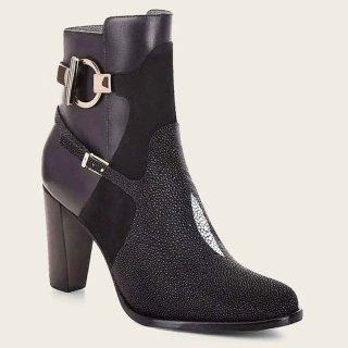 Cuadra Women's Black Ankle Boots In Genuine Stingray Leather