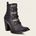 Cuadra Women's Women Booties Leather, Embroidered Black Leather Bootie With Austrian Crystals