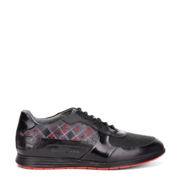 Cuadra Men's Hand-Painted Black Monogram Leather Sneakers