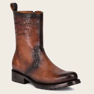 Cuadra Men's Embroidery And Engraved Honey Leather Boot