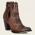 Cuadra Women's Brown Perforated And Embroidery Bootie With Crystals