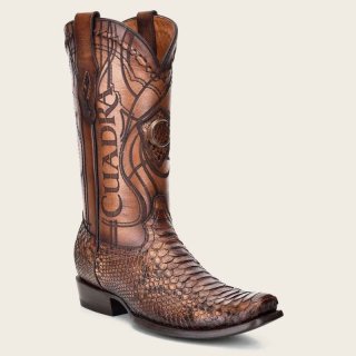 Cuadra Men's Engraved Honey Python Leather Western Boot