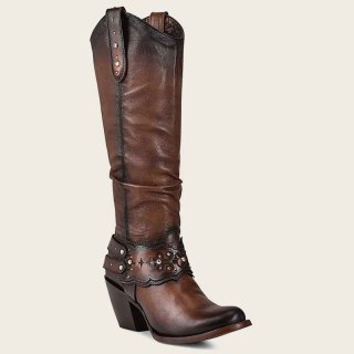 Cuadra Women's Hand-Painted Brown Leather Boot With Austrian Crystals