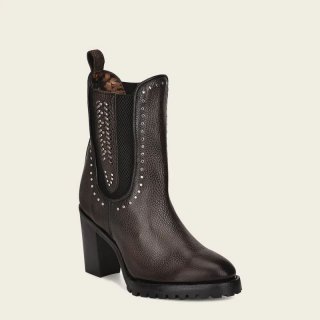 Cuadra Women's Black Leather Urban Bootie With Hand Made Fabric And Studs