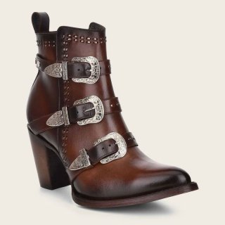 Cuadra Women's Handwoven Brown Leather Bootie