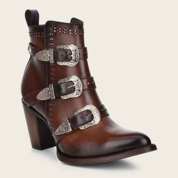 Cuadra Women's Handwoven Brown Leather Bootie