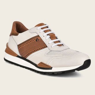 Cuadra Men's Hand-Painted White Leather Sneakers