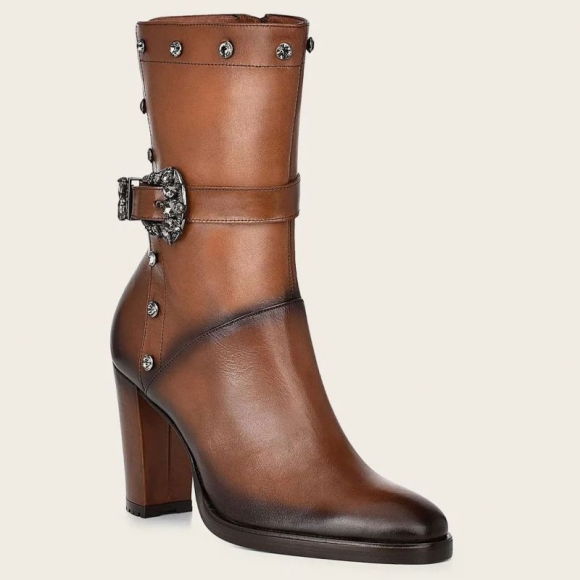 Cuadra Women's Hand-Painted Honey Leather Bootie With Crystals