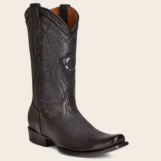 Cuadra Men's Engraved Black Leather Boot With Metallic Monogram