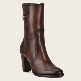 Cuadra Women's Brown Leather Bootie With Metallic Symbol
