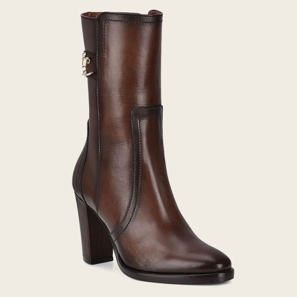 Cuadra Women's Brown Leather Bootie With Metallic Symbol