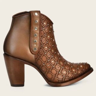 Cuadra Women's Handwoven Brown Leather Bootie With Austrian Crystals