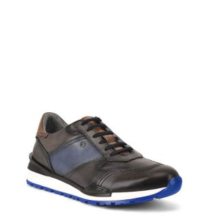 Cuadra Men's Hand-Painted Blue Leather Sneakers
