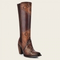 Cuadra Women's Genuine Python Brown Leather Boot With Laser Engraved Details
