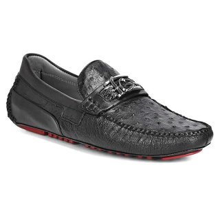 Cuadra Men's Exotic Black Leather Driver With Interwoven Detail