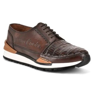Cuadra Men's Hand-Painted Brown Exotic Leather Sneakers