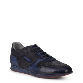 Cuadra Men's Hand-Painted Blue Montecarlo Leather Sneakers