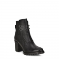 Cuadra Women's Black Combined Leather Urban Ankle Bootie With Crystals