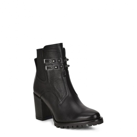 Cuadra Women's Black Combined Leather Urban Ankle Bootie With Crystals