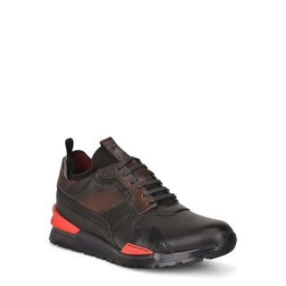 Cuadra Men's Hand-Painted Black Leather Sneakers