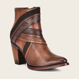 Cuadra Women's Hand-Painted Brown Leather Ankle Bootie