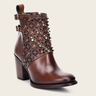 Cuadra Women's Perforated Brown Leather Bootie With Austrian Crystals