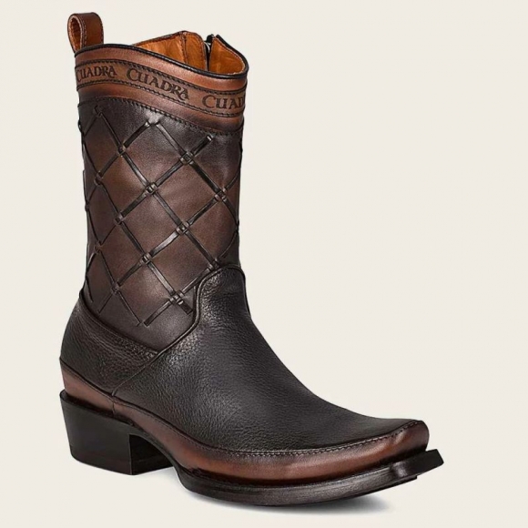 Cuadra Men's Hand-Painted Black Leather Geometric Pattern Boot