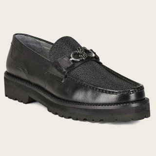 Cuadra Men's Men Loafer Shoe In Black Genuine Stingray Leather
