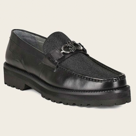 Cuadra Men's Men Loafer Shoe In Black Genuine Stingray Leather