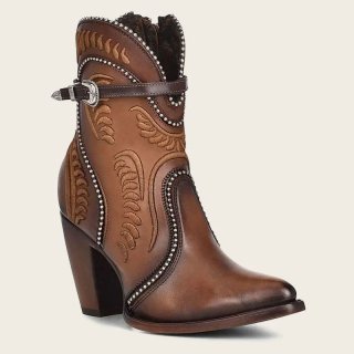 Cuadra Women's Embroidered Honey Leather Western Bootie-Bovine - Honey