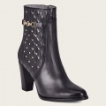 Cuadra Women's Black Leather Bootie With Geometric Details And Austrian Crystals