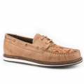 ROPER | WOMEN'S LACE UP MOCCASIN TAN BURNISHED LEATHER WITH HANDTOOLED AZTEC VAMP-TAN