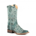 ROPER | WOMEN'S VINTAGE TURQUOISE LEATHER VAMP SHAFT BOOT WITH ALL OVER EMBROIDERY-BLUE