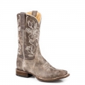 ROPER | WOMEN'S VINTAGE BROWN LEATHER VAMP SHAFT BOOT WITH FLOWER EMBROIDERY DESIGN-BROWN